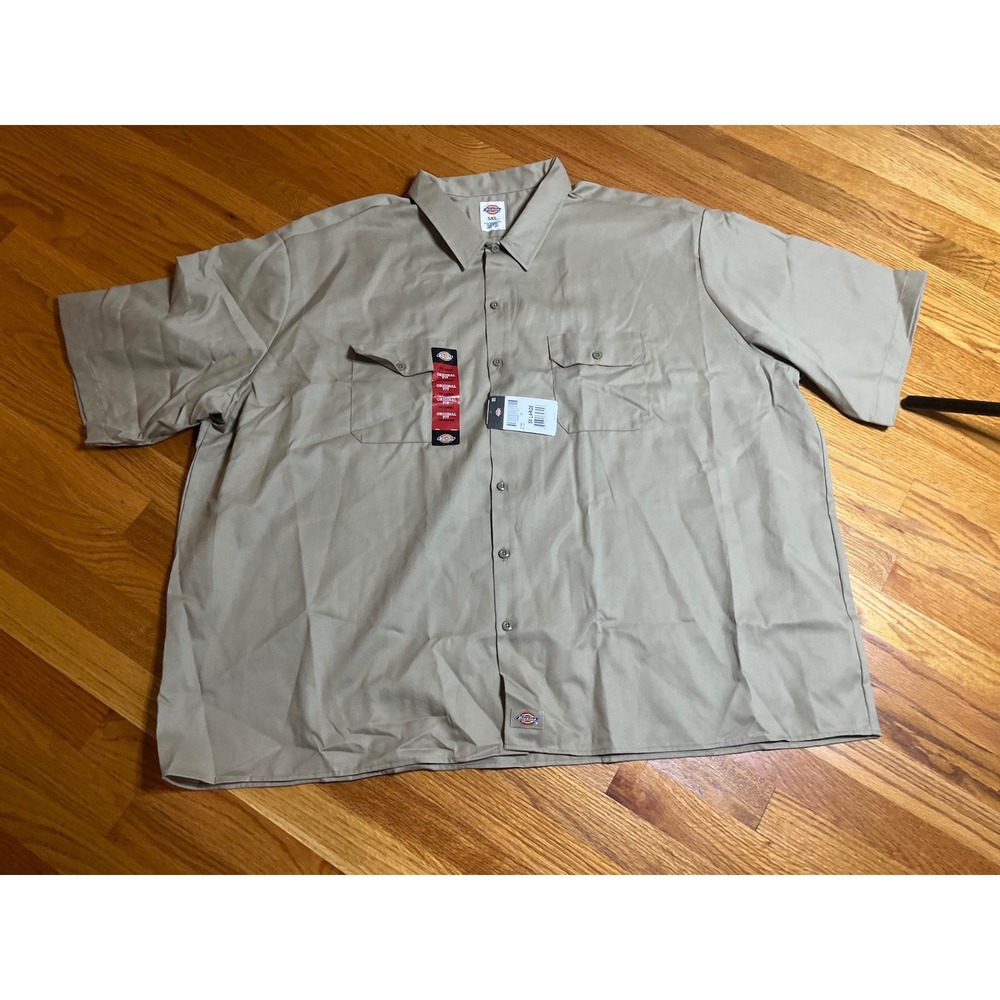 Dickies 1574 DS Mens 5XL Short Sleeve Button Up Shirt Khaki Work Utility New